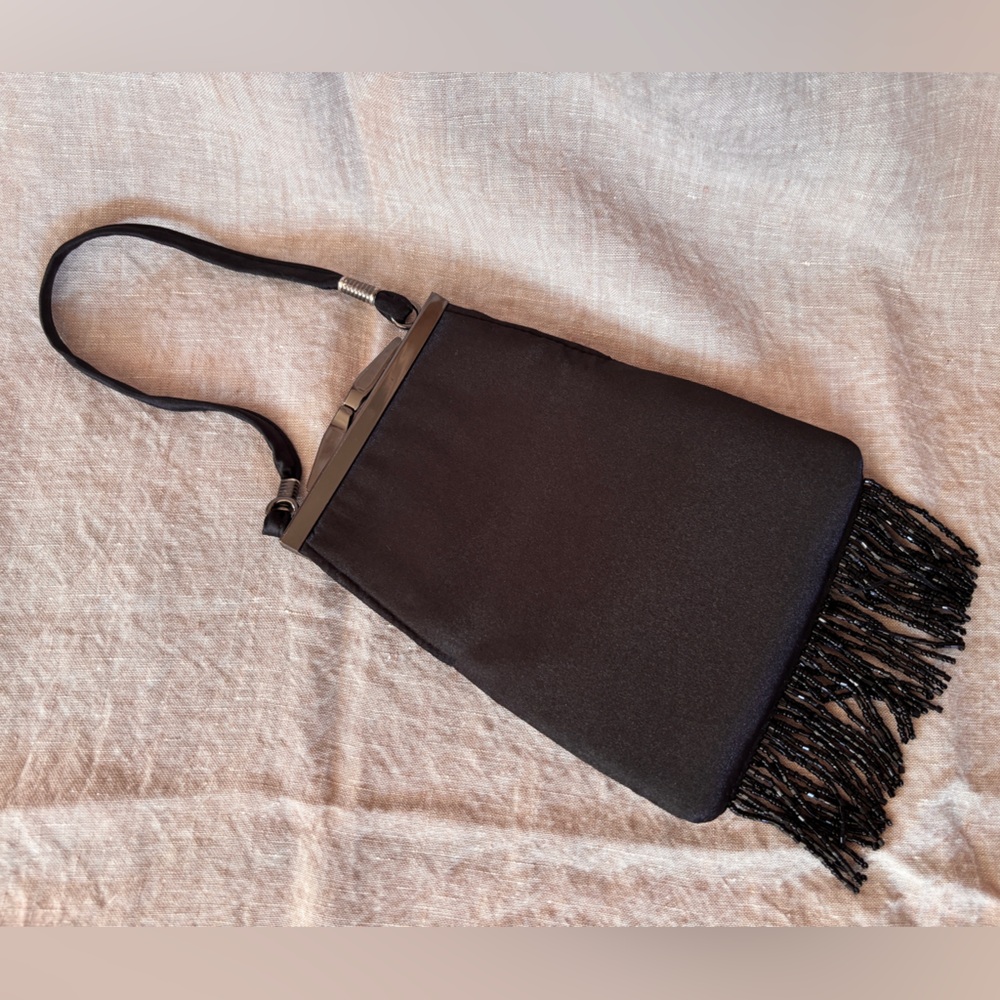 ❤️Elegant Black Satin Fringe Bag❤️